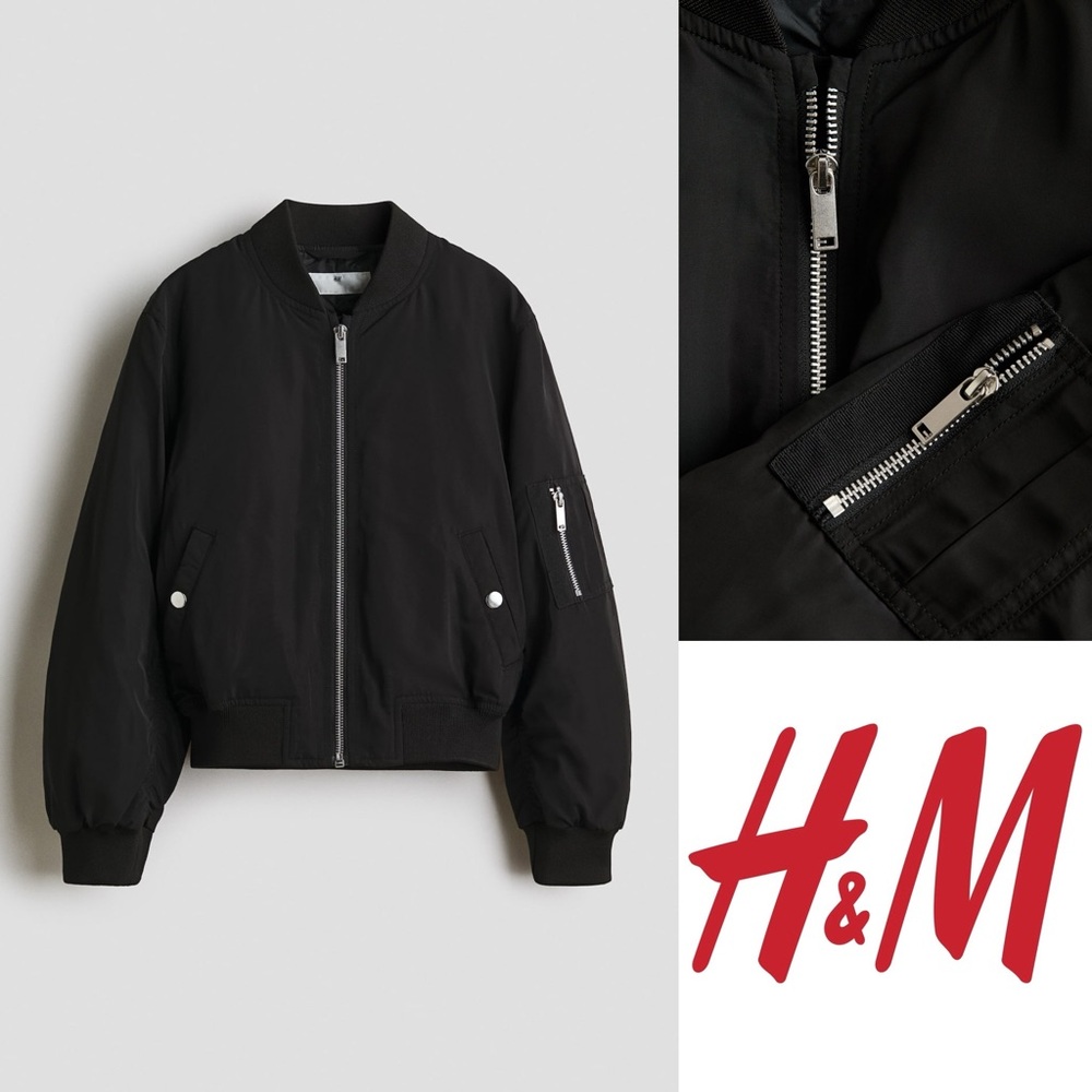 H&M Youth Boys Girls Padded Bomber Jacket Coat Top Size 8-10 Black Brand New NWT